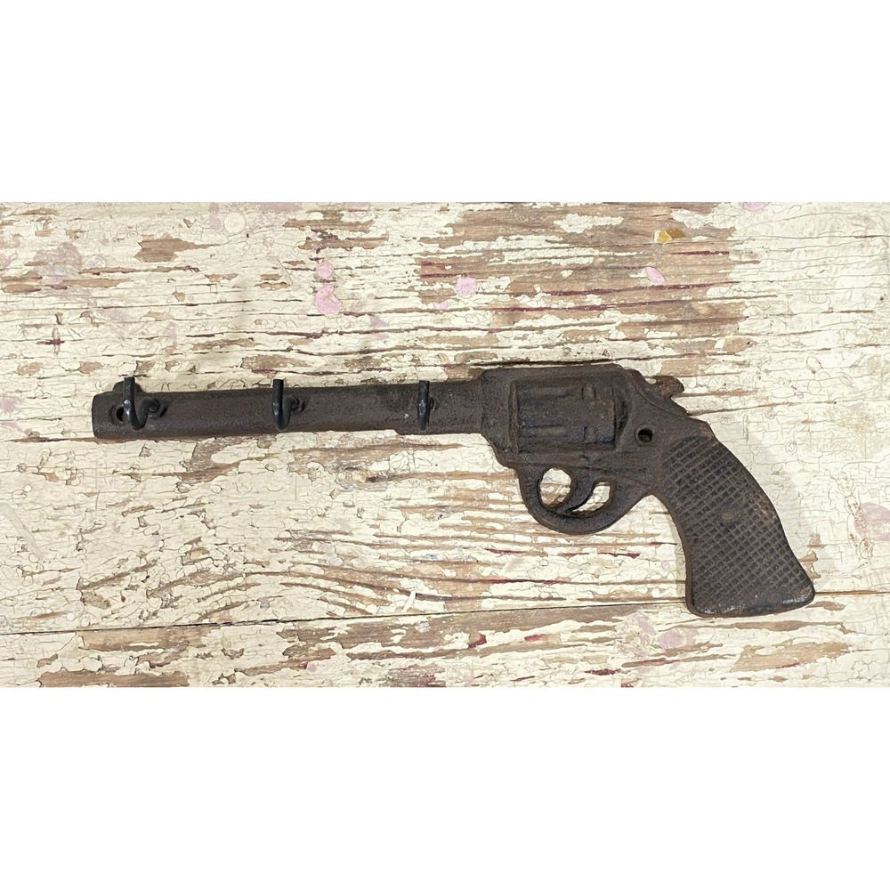 Cast Iron Gun Pistol Wall Hanging Key Hook Iron & Metal Western Decor 10"